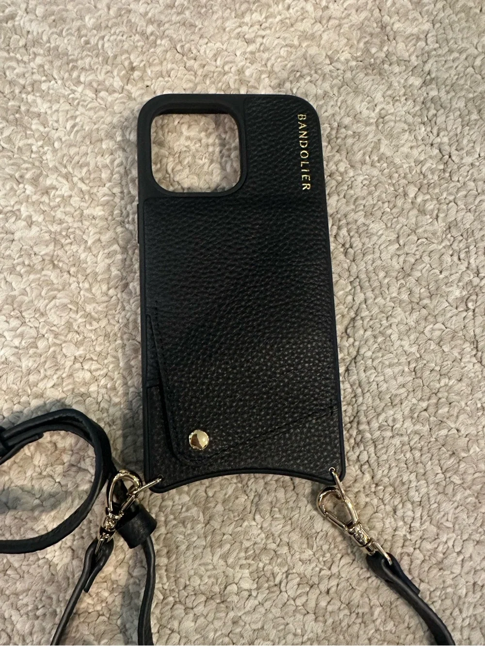 Bandolier black leather iPhone 14 Pro Max phone case crossbody